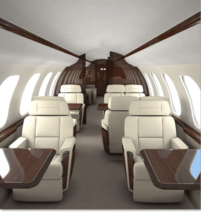 Luxury private jet cabin interior