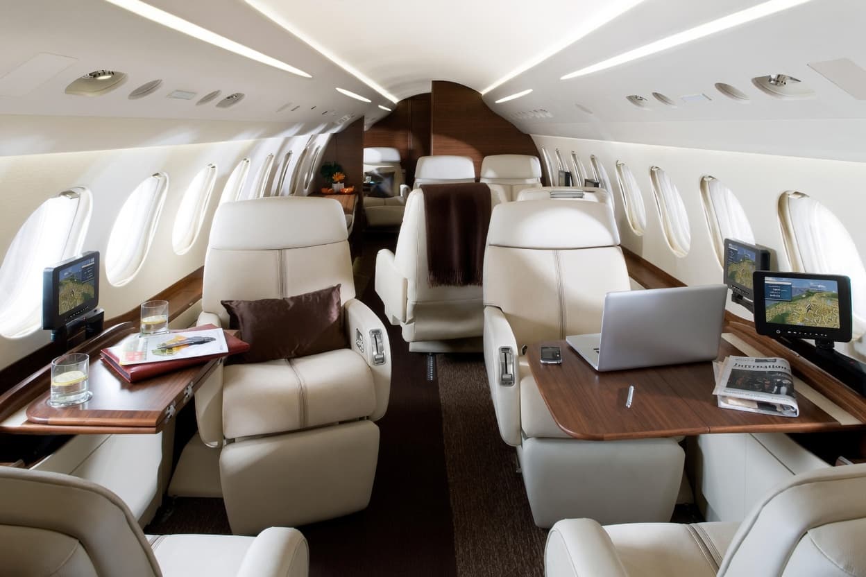 Falcon 7X private jet cabin interior
